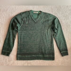 ✨💚 Vintage Y2K Ted Baker 100% Wool V-Neck Sweater Men Sz 4 S/M Forest Green